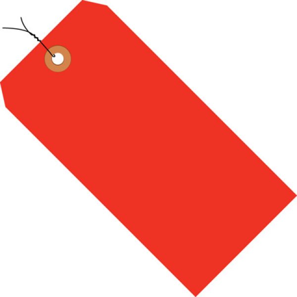 2 3/4" x 1 3/8" Fluorescent Red 13 Pt. Shipping Tag Pre-Wired