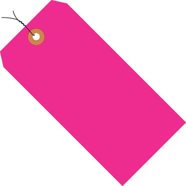 2 3/4" x 1 3/8" Fluorescent Pink 13 Pt. Shipping Tag Pre-Wired