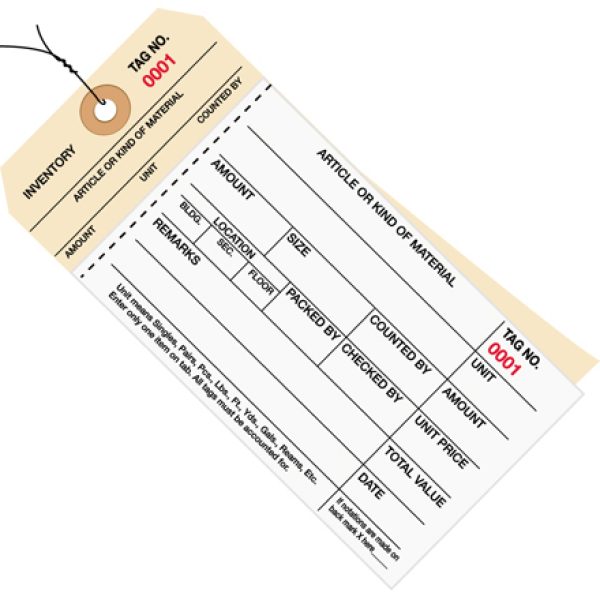 6 1/4" x 3 1/8" - (4000-4499) Inventory Tags 2 Part Pre-Wired