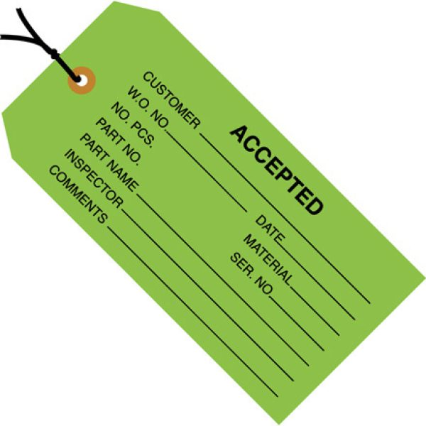 4 3/4" x 2 3/8" - "Accepted (Green)" Inspection Tag Pre-Strung