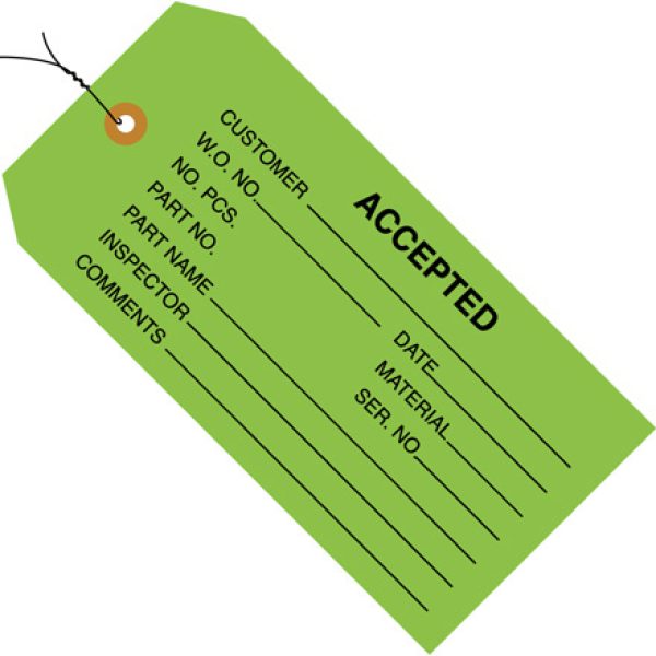 4 3/4" x 2 3/8" - "Accepted (Green)" Inspection Tag - Pre-Wired