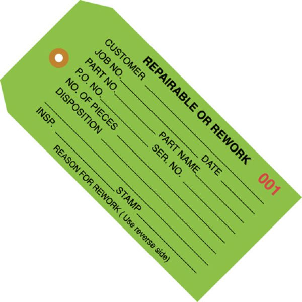 4 3/4" x 2 3/8" - "Repairable or Rework" Inspection Tags