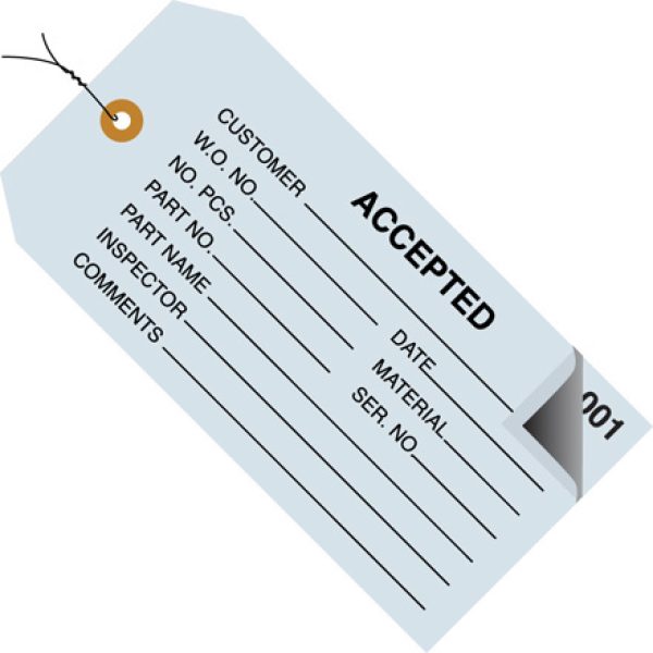 4 3/4" x 2 3/8" - "Accepted" Inspection Tags 2 Part Pre-Wired