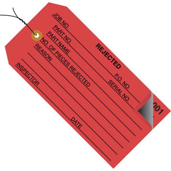 4 3/4" x 2 3/8" - "Rejected" Inspection Tags 2 Part Pre-Wired