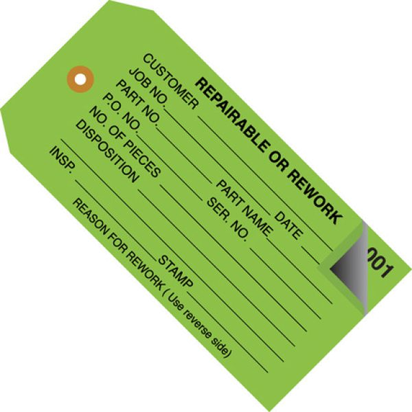 4 3/4" x 2 3/8" - "Repairable or Rework" Inspection Tags 2 Part