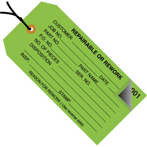 4 3/4" x 2 3/8" - "Repairable or Rework" Inspection Tags Pre-Strung