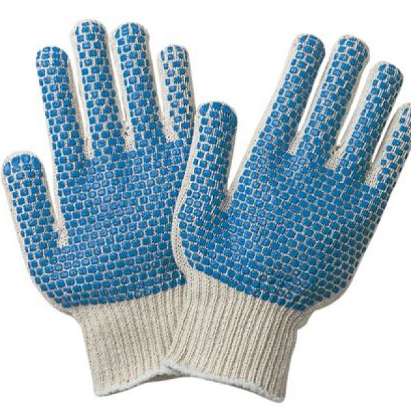 PVC Blue Dot Knit Gloves - Large