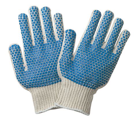 PVC Blue Dot Knit Gloves - Small
