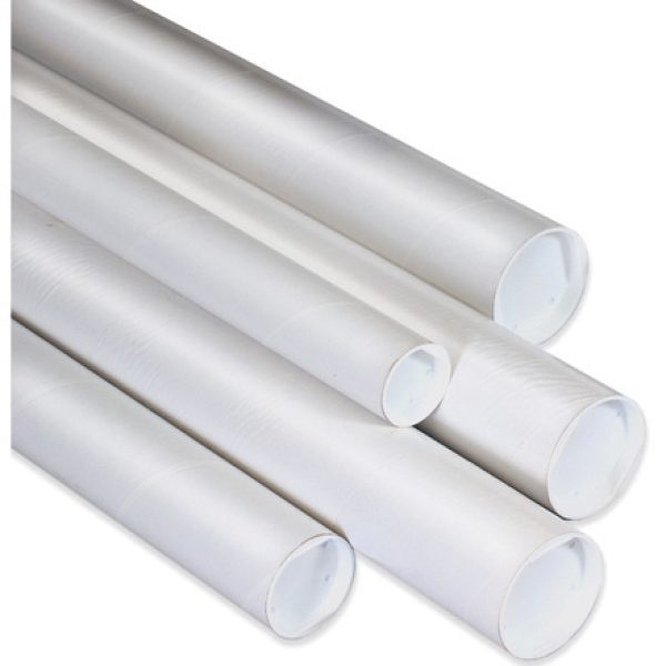 1 1/2" x 12" White Mailing Tubes with Caps