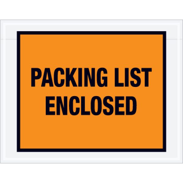 7" x 5 1/2" Orange "Packing List Enclosed" Envelopes