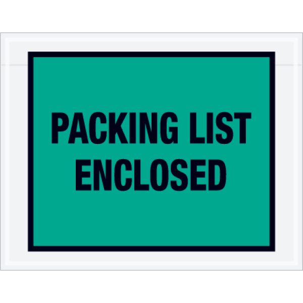 7" x 5 1/2" Green "Packing List Enclosed" Envelopes