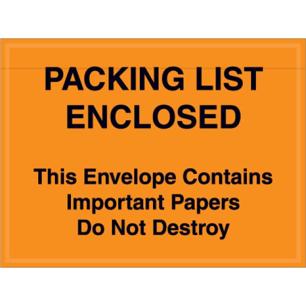 4 1/2" x 6" Orange "Important Papers Enclosed" Envelopes
