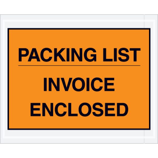 4 1/2" x 5 1/2" Orange "Packing List/Invoice Enclosed" Envelopes