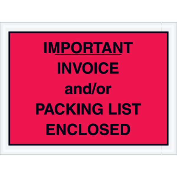 4 1/2 x 6" Red "Important Invoice and/or Packing List Enclosed" Envelopes