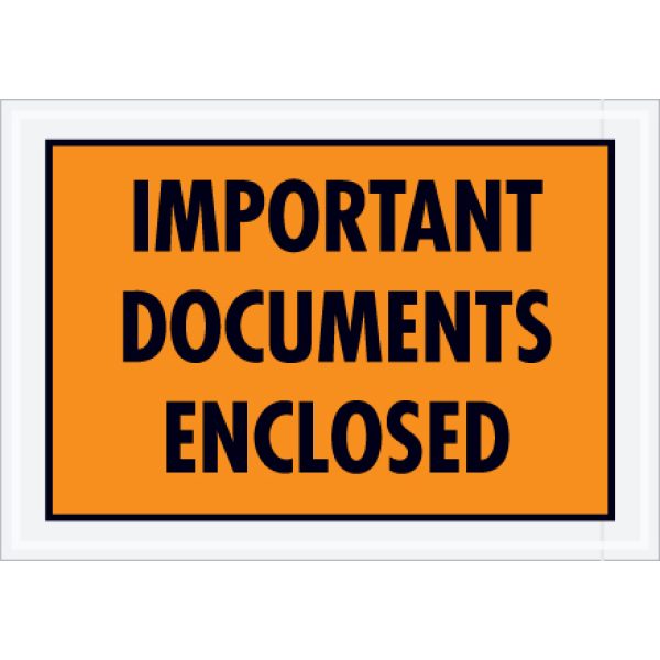 5 1/4" x 7 1/2" Orange "Important Documents Enclosed" Envelopes