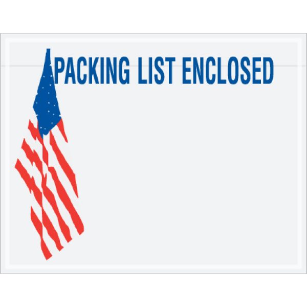7" x 5 1/2" U.S.A. Flag "Packing List Enclosed" Envelopes