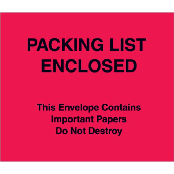 7" x 6" Red (Paper Face) "Packing List Enclosed" Envelopes