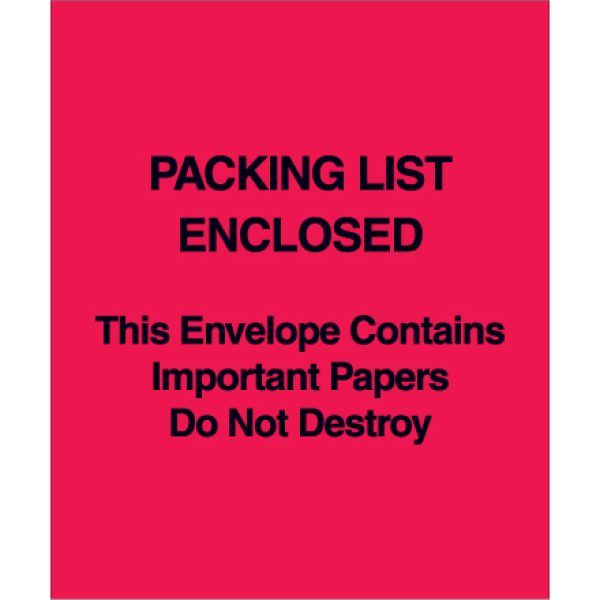 5 x 6" Red (Paper Face) "Packing List Enclosed This Envelope Contains…"
