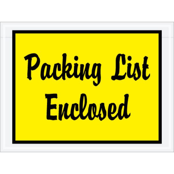 4 1/2" x 6" Yellow "Packing List Enclosed" Envelopes