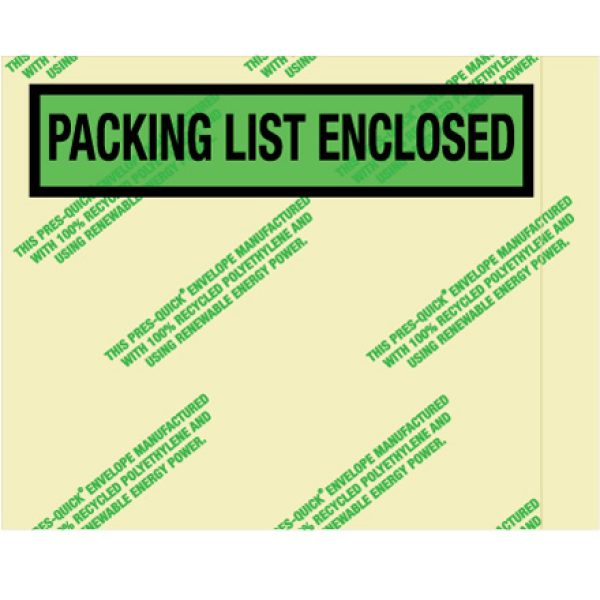 7 " x 5 1/2" Environmental "Packing List Enclosed" Envelopes