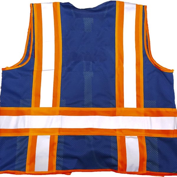 Royal Blue Mesh Safety Vest with Orange/Silver Laminated Stripes