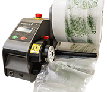 On-demand cushioning can cut down warehouse material space by 99% and fit easily in-line to production lines. Specialty bubble and air pillow sizes add greater versatility to packing needs.