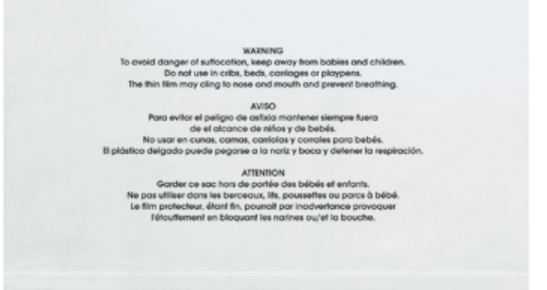 11'' x 14'' 2 Mil Suffocation Warning Poly Bag