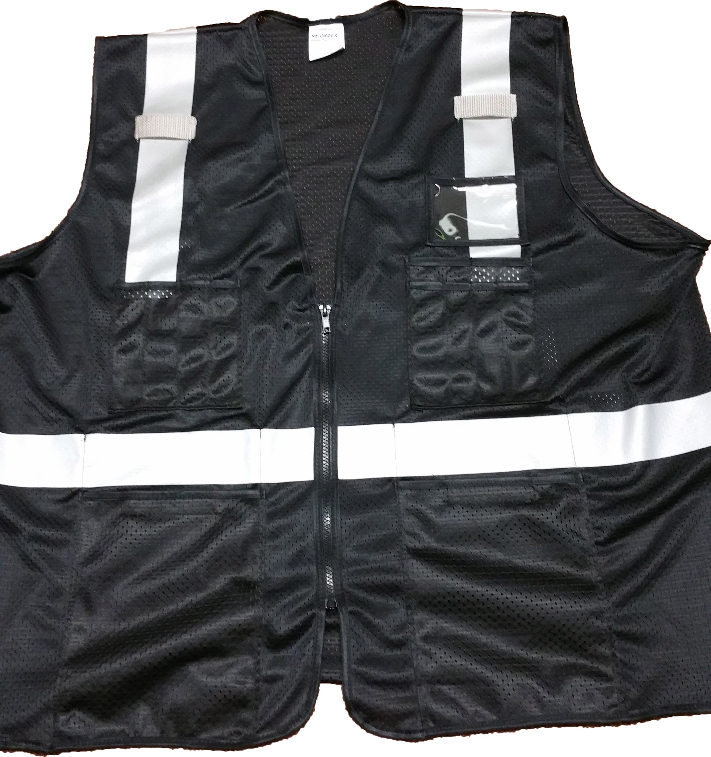 Black Mesh Safety Vest with Silver Hi-Gloss Stripes