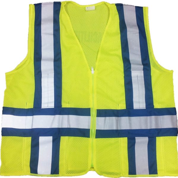 Lime Mesh Safety Vest with Blue/Silver Laminated Stripes