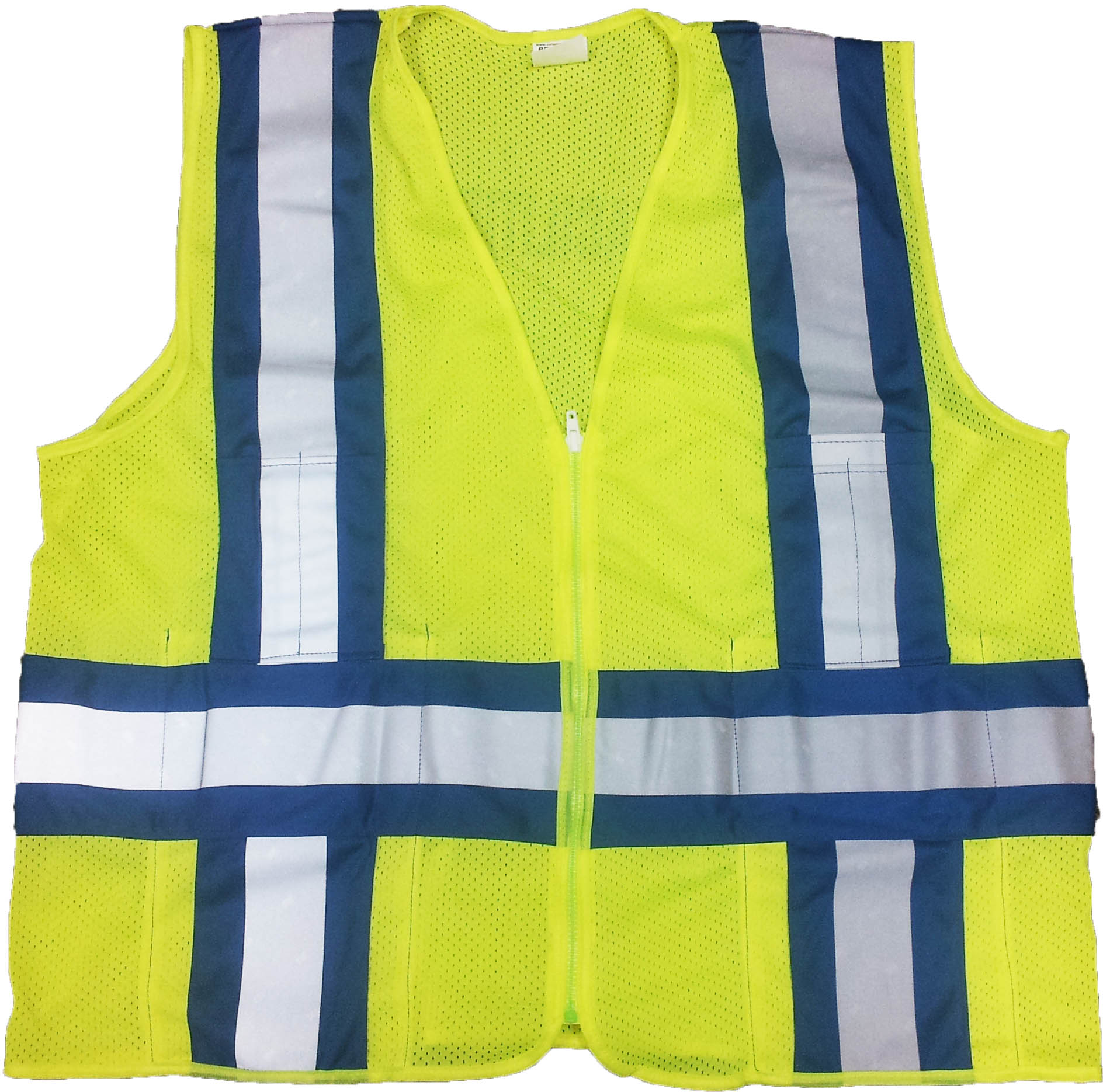 Lime Mesh Safety Vest with Blue/Silver Laminated Stripes