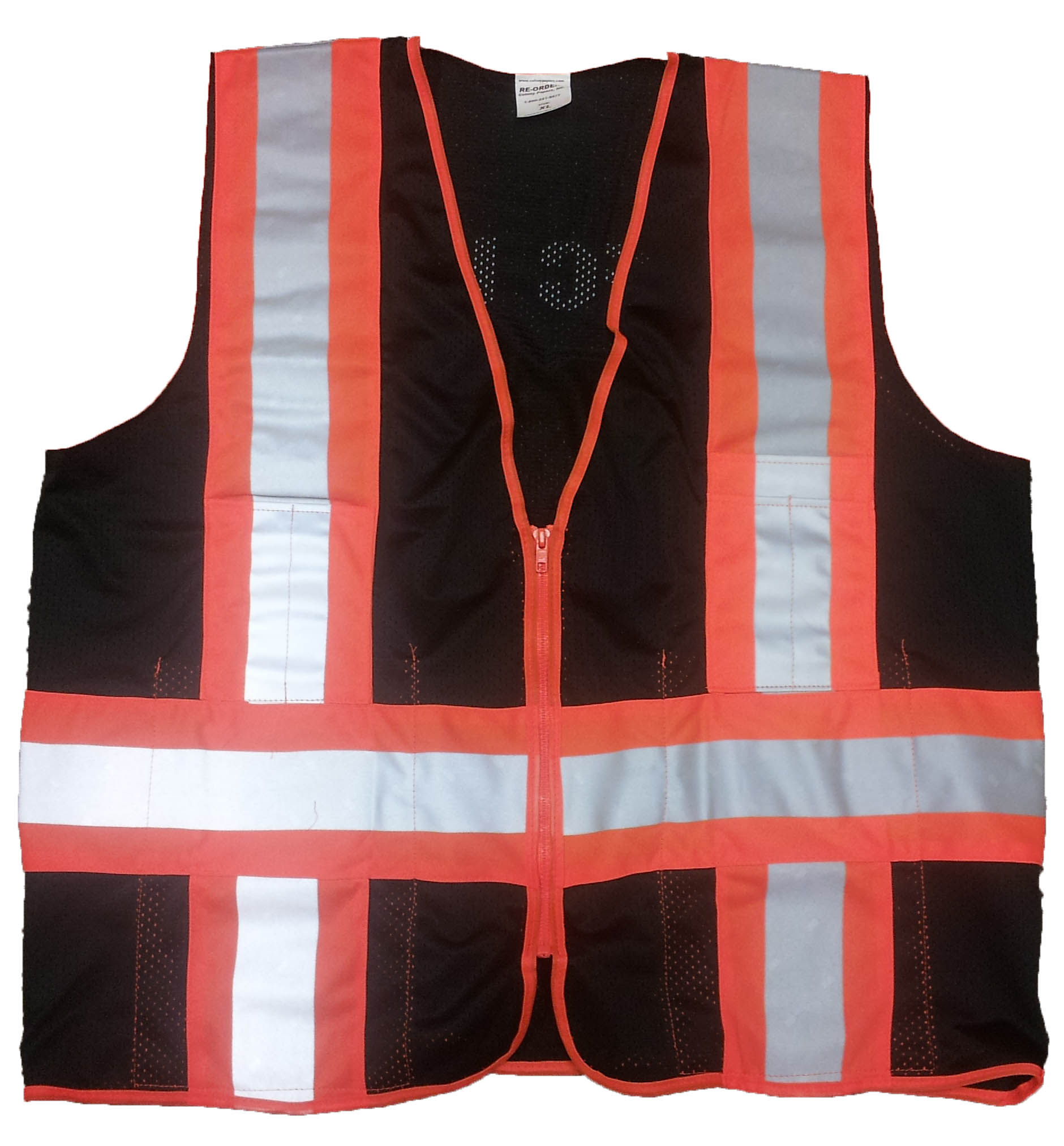 Black Mesh Safety Surveyor Vest with Orange/Silver Stripes