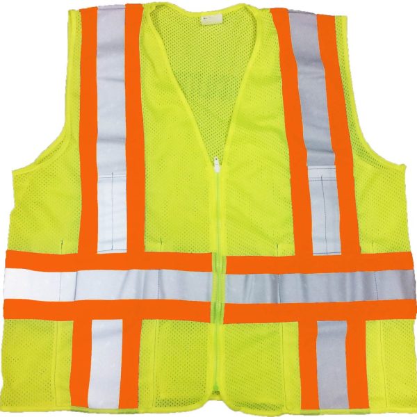 ANSI Lime Mesh Safety Vest with Orange/Silver Laminated Stripes