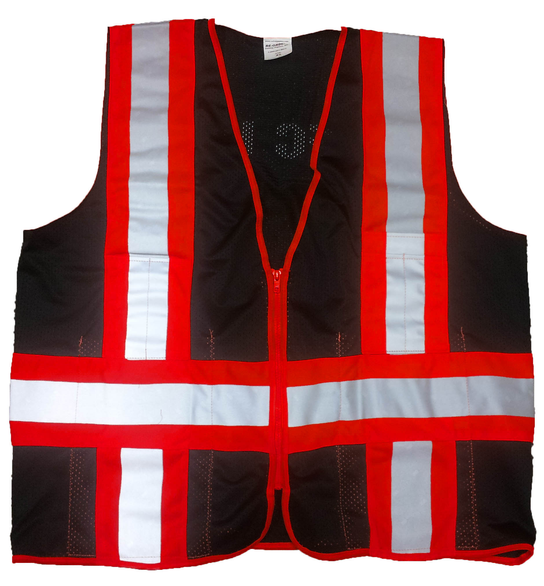 Black Mesh Safety Vest with ANSI Red/Silver Laminated Stripes