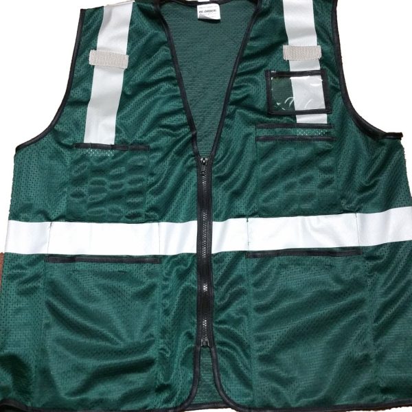 Forest (Dark) Green Mesh Safety Vest with Silver Hi-Gloss Stripes