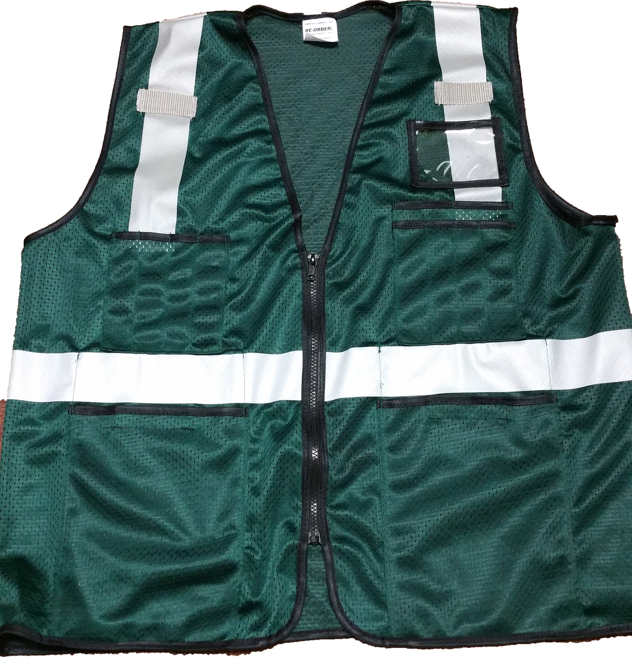 Forest (Dark) Green Mesh Safety Vest with Silver Hi-Gloss Stripes