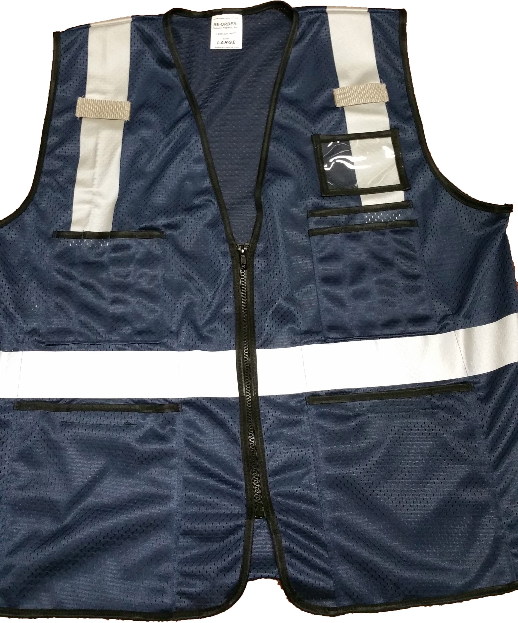 Navy Blue Mesh Safety Vest with Silver Hi-Gloss Stripes